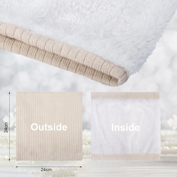 Women's (black+ Beige) Scarf Winter Double-Layer Neck Warmer Knit Fleece 2Pack - Picture 3 of 6